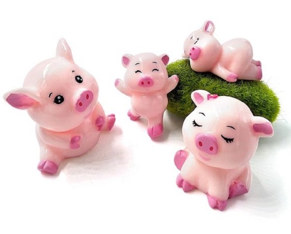 Miniature Dollhouse Fairy Garden Accessories Pig Set of 3 Mini Resin Pigs  for sale online